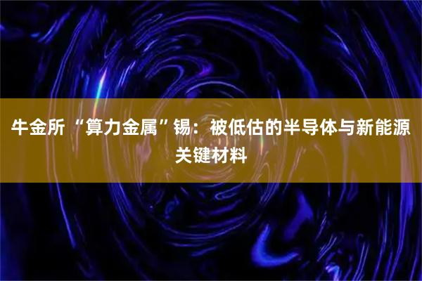 牛金所 “算力金属”锡：被低估的半导体与新能源关键材料